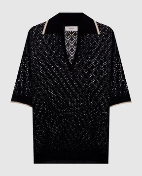 Agnona Чорний ажурний топ з коміром-поло K3110557C080P