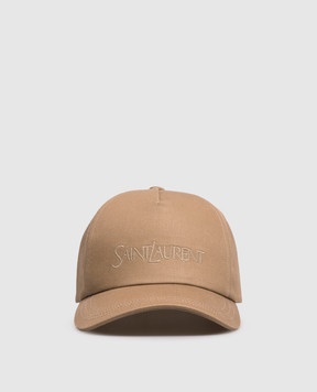 Saint Laurent Коричнева кепка з льоном з вишивкою логотипа 7780633YP19