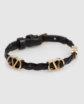 Valentino Чорний шкіряний плетений браслет VLogo Signature 8W2J0X71PRH