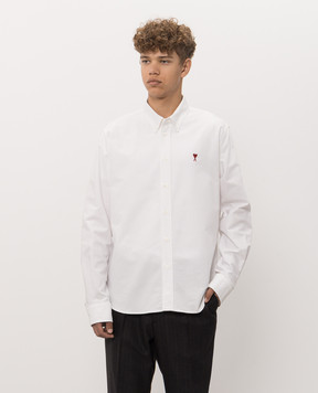 Ami Paris Белая рубашка с вышивкой BFUSH063CO0031m