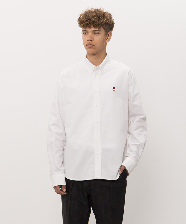 Ami Paris Белая рубашка с вышивкой BFUSH063CO0031m изображение 3