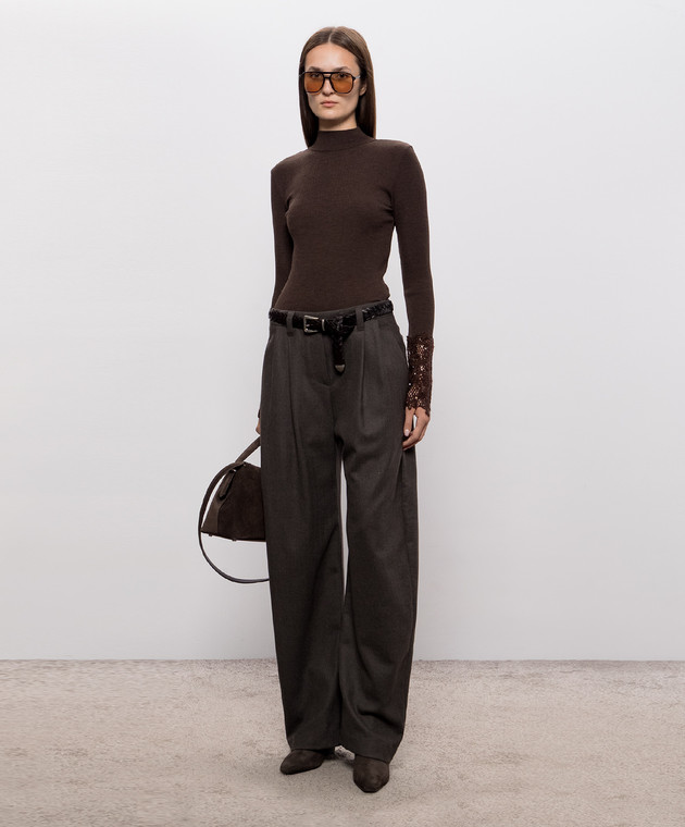 Brunello Cucinelli Коричневий гольф з вовни в рубчик MD998B3X04 зображення 2