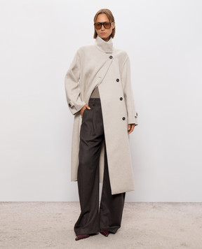 Brunello Cucinelli Бежеве двобортне пальто з кашеміру MD5039763