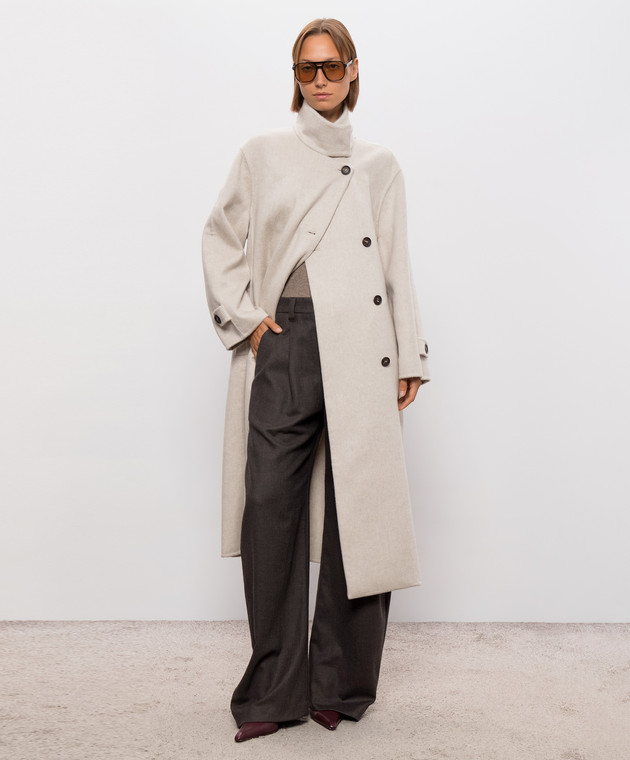 Brunello Cucinelli Бежеве двобортне пальто з кашеміру MD5039763 зображення 2