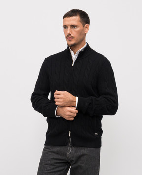 Enrico Mandelli Черный кардиган из кашемира в фактурный узор 2K081A5273