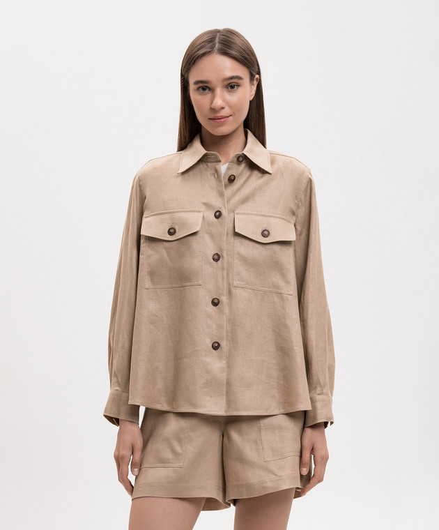 Max Mara Weekend Бежева сорочка WKIPOMPOSA з льону WKIPOMPOSA зображення 3