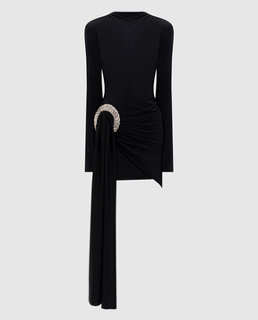 David Koma Черное платье мини с кристаллами AW25DK19DA