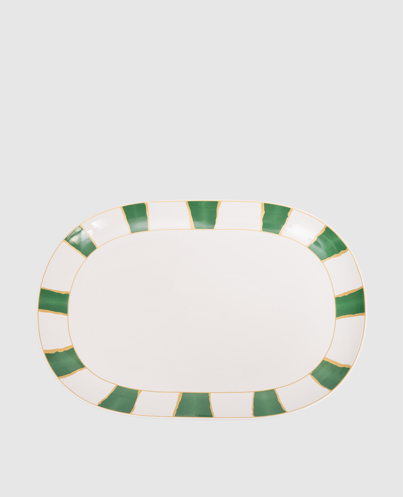 Белое фарфоровое овальное блюдо Striche Verdi e Oro