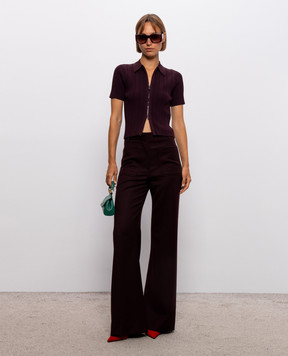 Victoria Beckham Бордовий топ в рубчик на блискавці 1326KTP007305A