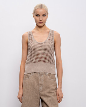 Brunello Cucinelli Бежевый ажурный топ с пайетками MDV762110