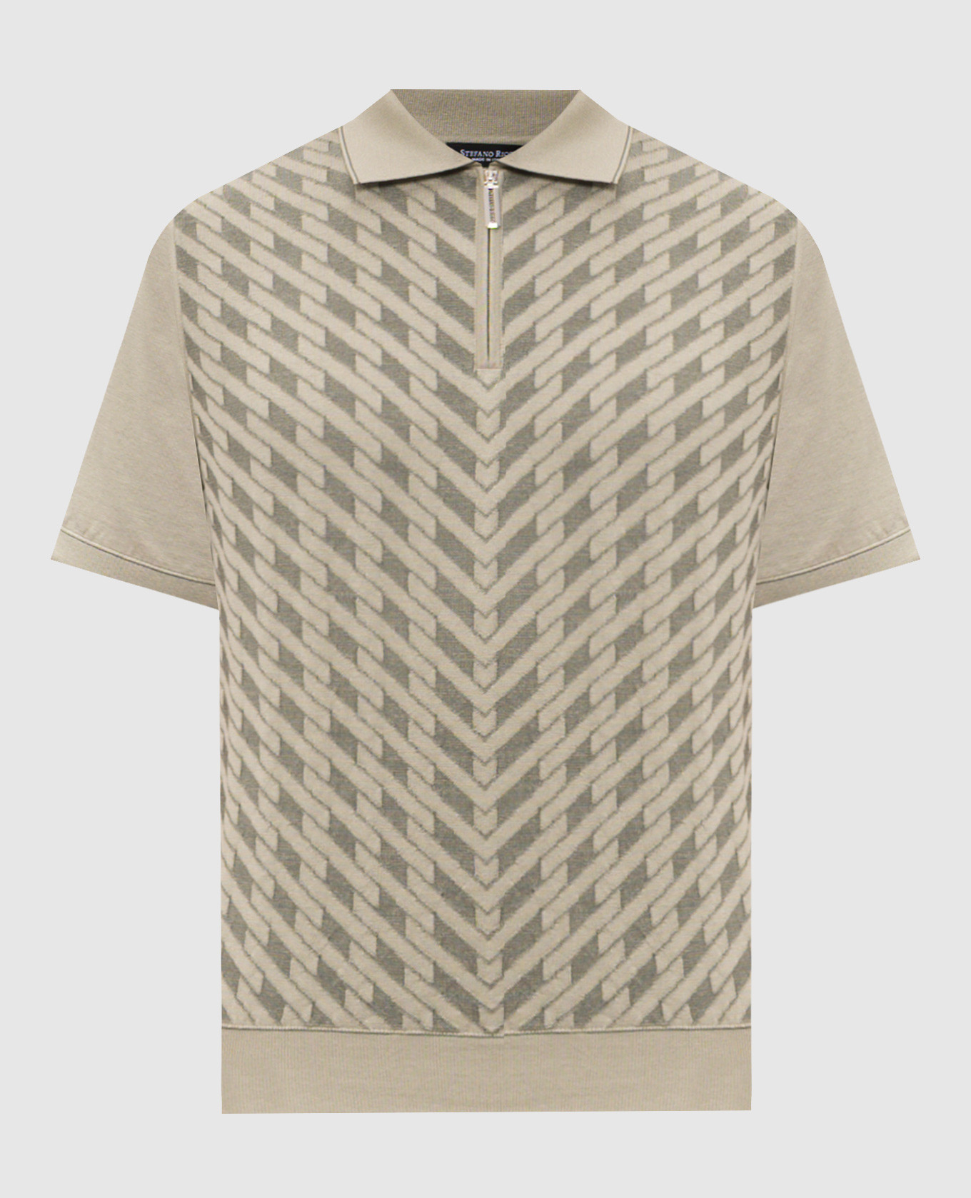 Поло цвета хаки с шелком в геометрический узор