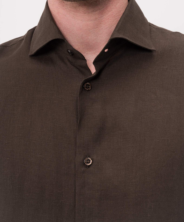 MooRER Коричневая рубашка SORRENTO из льна SORRENTOGLX изображение 5