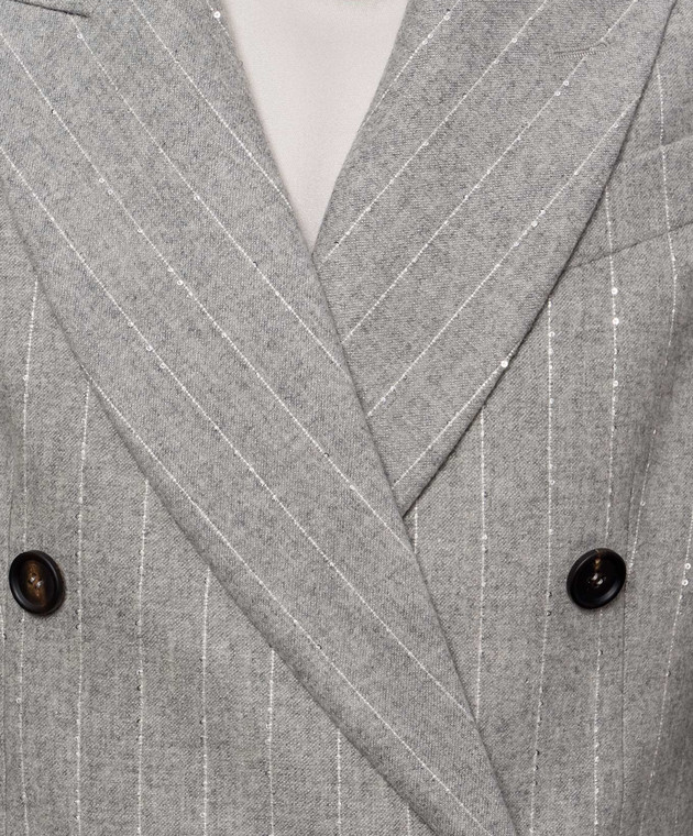Brunello Cucinelli Серый двубортный жакет с шерстью в полоску MG5767306 изображение 5
