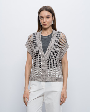 Peserico Коричневый ажурный жилет с пайетками E99170F039329A