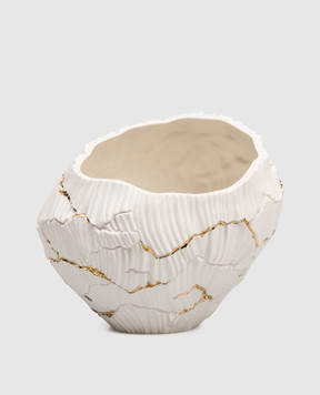 Fos Ceramiche Біла порцелянова фактурна ваза Zefiro з позолотою ZEFIROG
