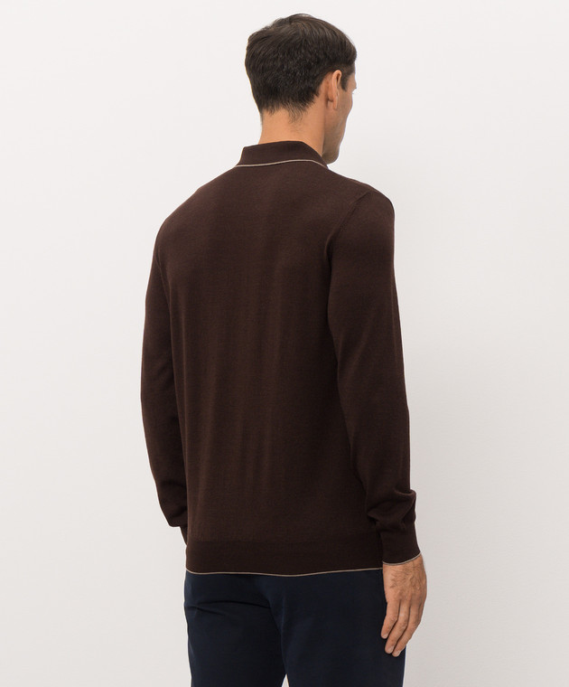 Bertolo Cashmere Коричневое поло из шерсти и шелка 902636002587 изображение 4