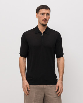 Enrico Mandelli Черное поло из шелка с нашивкой логотипа 3K065A5674