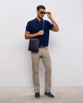 Stefano Ricci Синее поло из шерсти, кашемира и шелка в узор W505507P31W26150