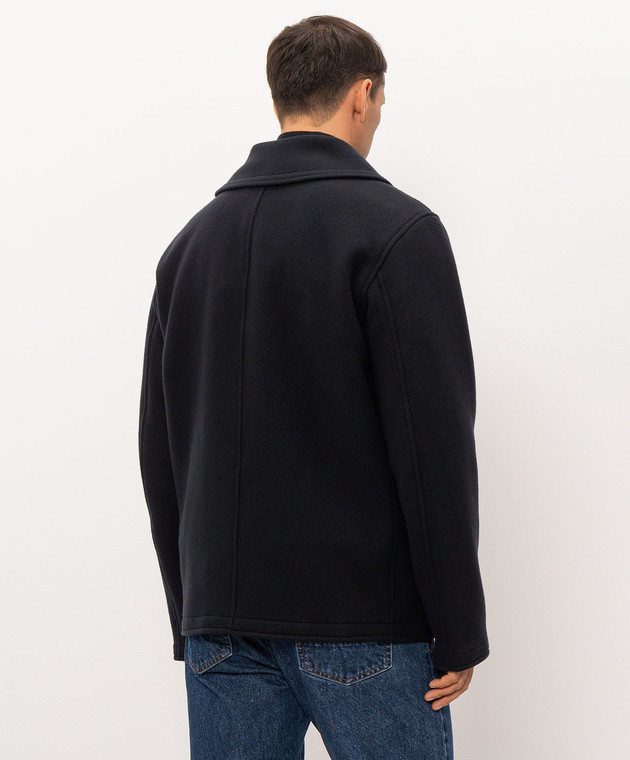 Stone Island Темно-синє двобортне пальто з вовни та кашеміру L2S154100040S0453 зображення 4