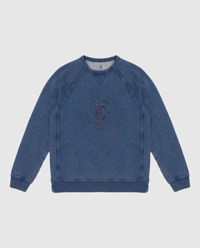 Brunello Cucinelli Детский синий свитшот с вышивкой монограммы BM862E513B