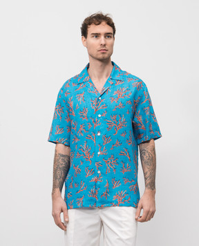 ISAIA Голубая рубашка из льна в принт CAM224C1108