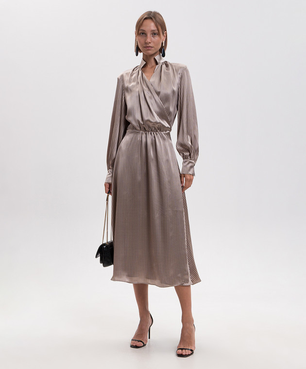 Kiton Бежевое платье на запах из шелка D62319K0584I изображение 2