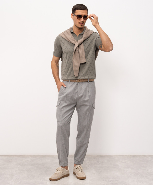 Brunello Cucinelli Зелене поло в геометричний візерунок M29806505P зображення 2