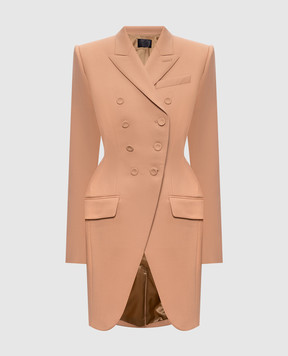 Thierry Mugler Коричневый двуборный удлиненный жакет с шерстью 26S1VE04941027