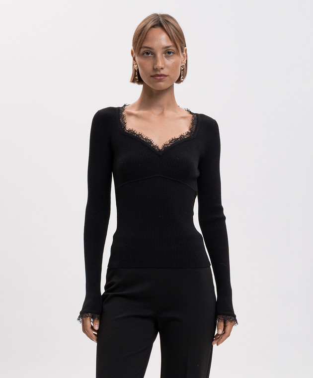 Twinset Коричневый джемпер в рубчике с кружевом 262TP3390 изображение 3