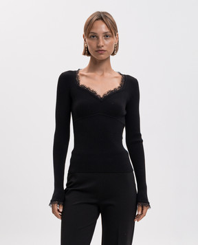 Twinset Коричневый джемпер в рубчике с кружевом 262TP3390
