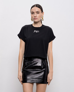 Balmain Черная укороченная футболка с логотипом GF1EE005BD40