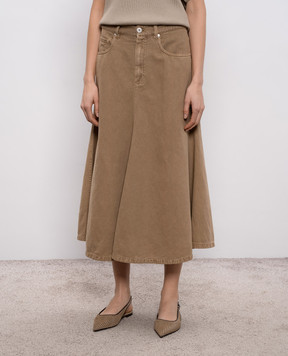 Brunello Cucinelli Коричнева джинсова спідниця з льоном ML996G4009