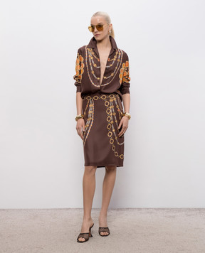 Versace Коричнева спідниця із шовку в принт 10246901A17952