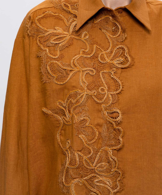 Ermanno Scervino Life Коричнева сорочка з льону D484K305ZQR зображення 4