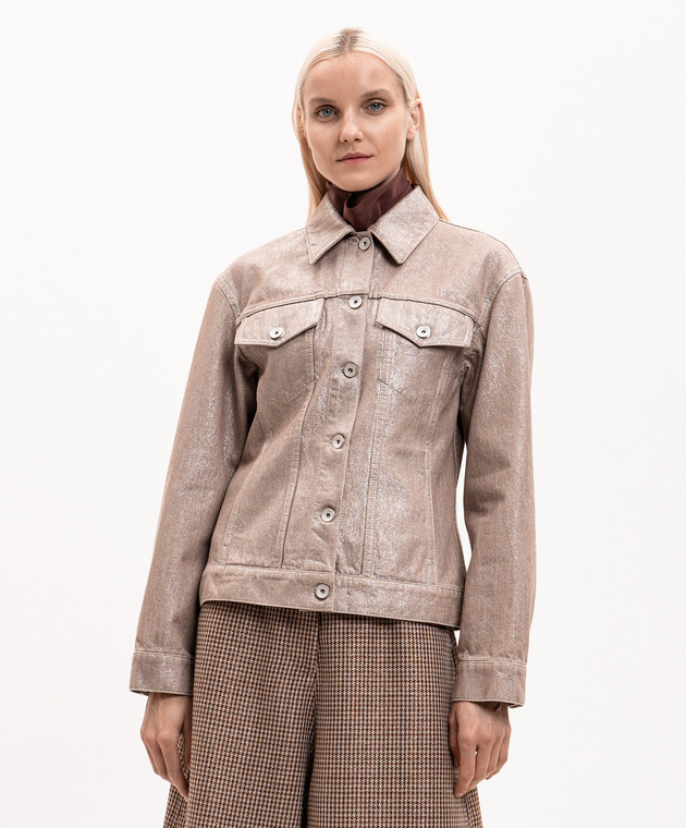 Brunello Cucinelli Бежева джинсова куртка з люрексом ML1097328P зображення 3