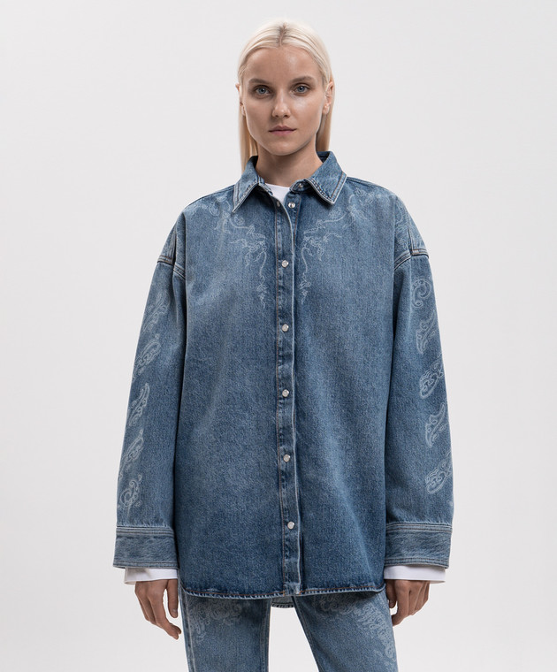 Off-White Синяя джинсовая рубашка с принтом 2FB00664T изображение 3