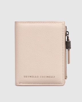Brunello Cucinelli Бежеве шкіряне портмоне з принтом логотипа MWCAM2718