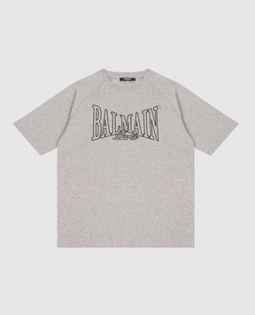Balmain Дитяча сіра футболка з вишивкою логотипа BZ8H11Z31911214