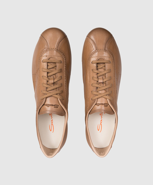 Santoni Коричневые кожаные кроссовки с тиснением логотипа WBYR61449TIRTFIY изображение 4