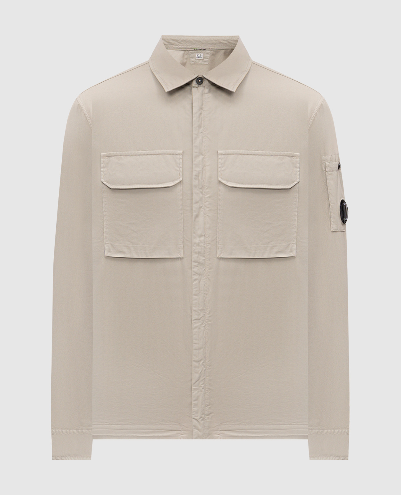 Бежевая рубашка на молнии с логотип патч