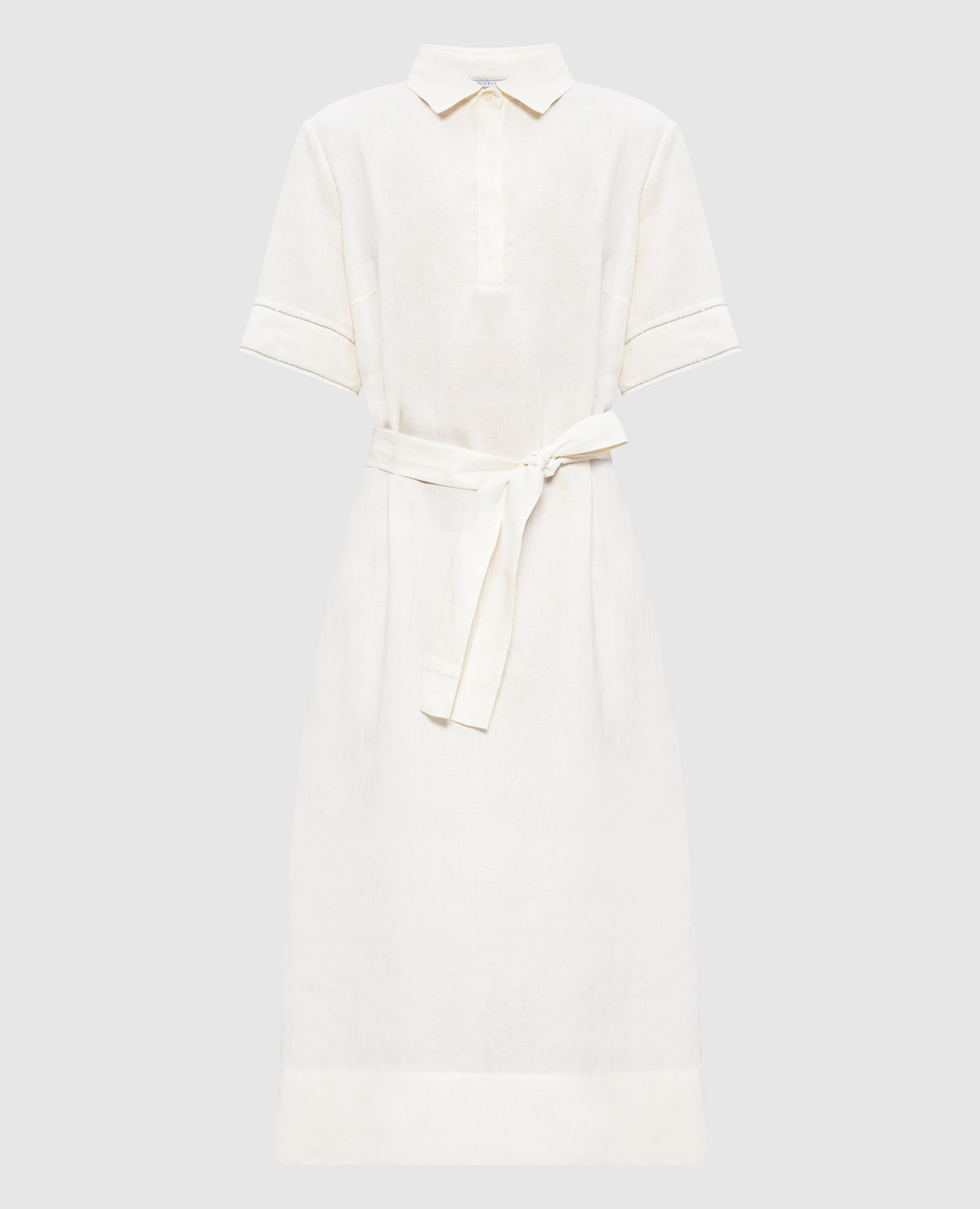 Платье цвета айвори из льна с цепочкой мониль