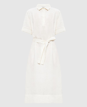 Peserico Сукня кольору айворі з льону з ланцюжком моніль S0241602647