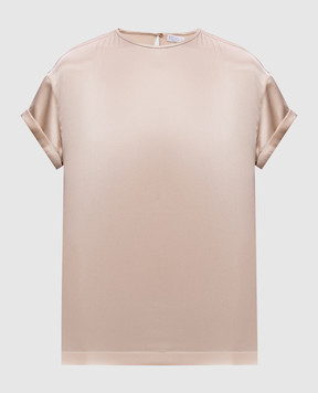 Brunello Cucinelli Бежева блуза із шовку з ланцюжком моніль M0C59DE310