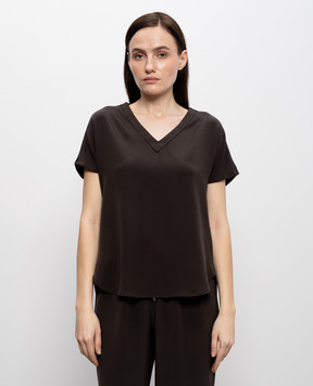 Kiton Коричнева футболка із шовком D47454K0977A