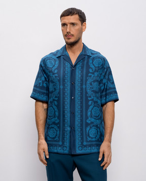 Versace Синя сорочка Barrocco із шовку 10039261A13557