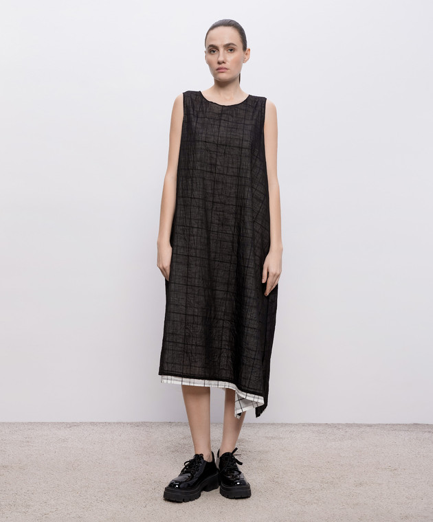 Y`S Yamamoto Чорна сукня з льоном подвійної конструкції YKD16800 зображення 3