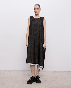 Y`S Yamamoto Чорна сукня з льоном подвійної конструкції YKD16800