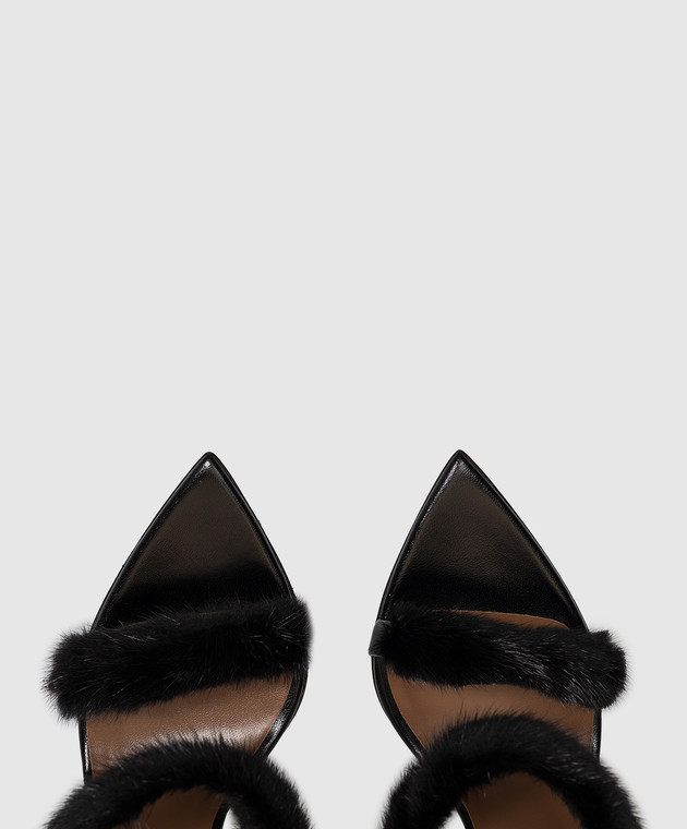 Giuseppe Zanotti Черные кожаные мюли LIZZIE с мехом норки I600024 изображение 4