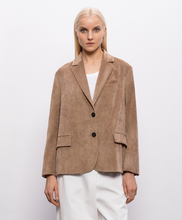 Brunello Cucinelli Коричневый вельветовый жакет MG5477201P изображение 3