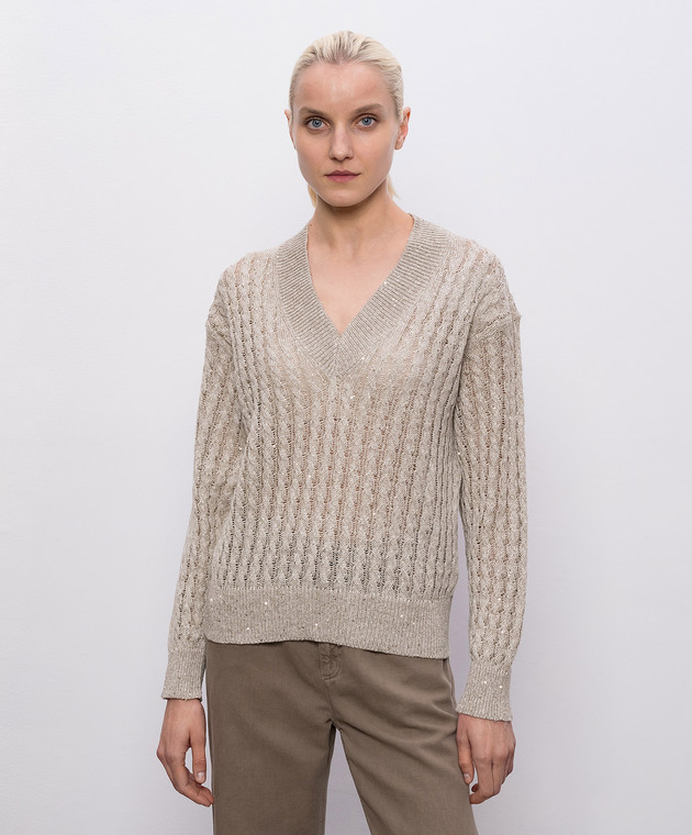 Brunello Cucinelli Бежевий пуловер з льону MCO559702 зображення 3